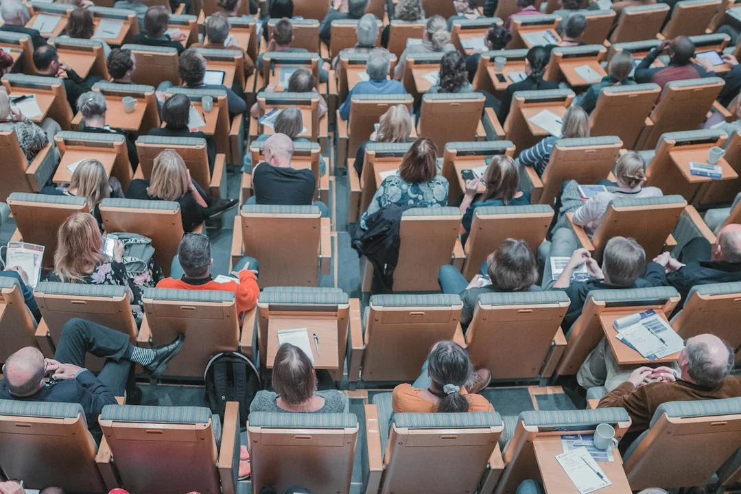 Students seated in a lecture hall