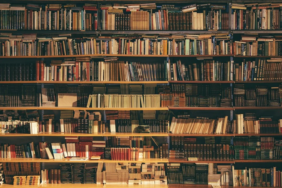 Rows of bookshelves in a library